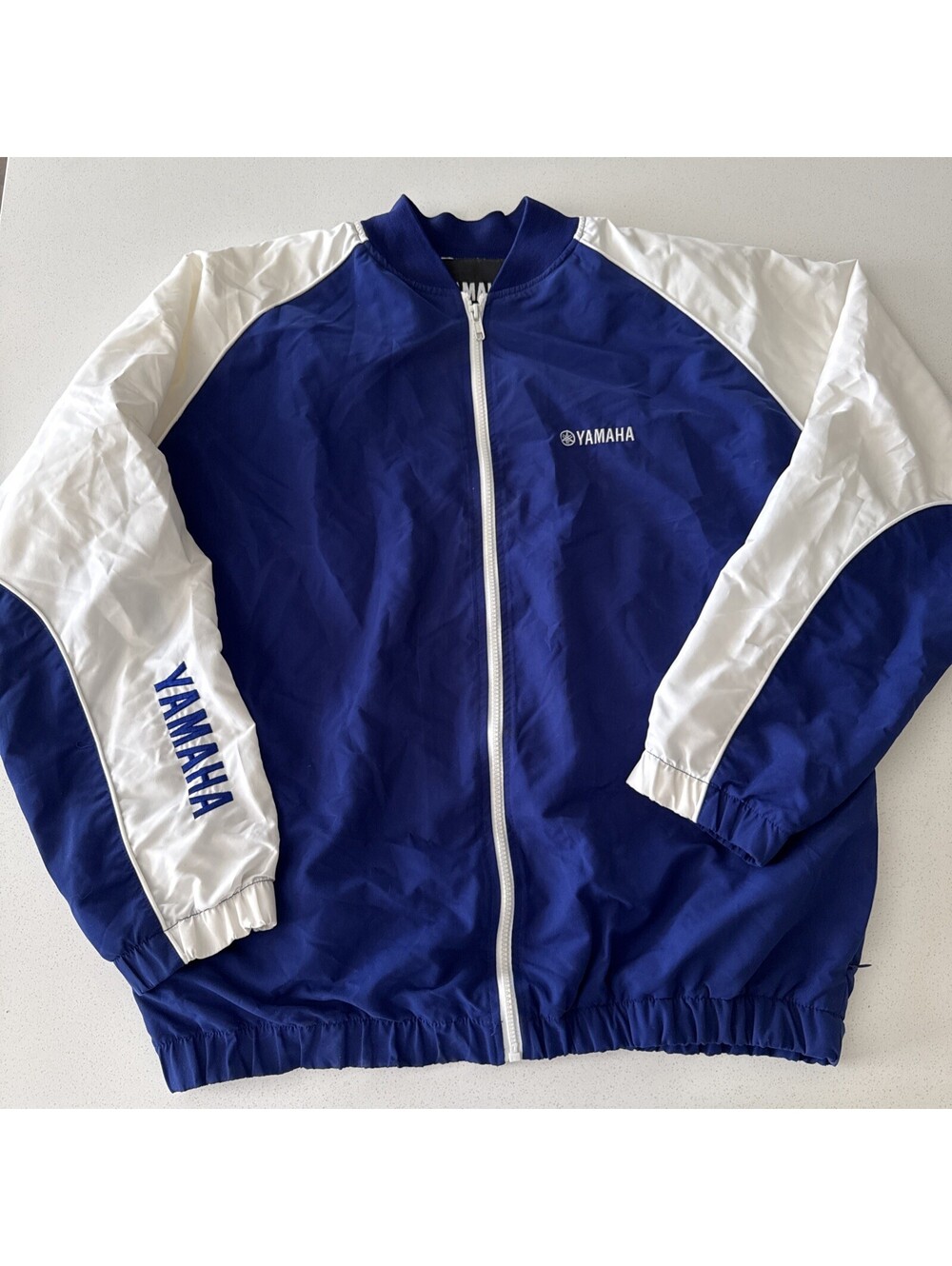 Vintage Yamaha Moto Jacket Windbreaker Large Pit Jacket Racing Blue Pockets